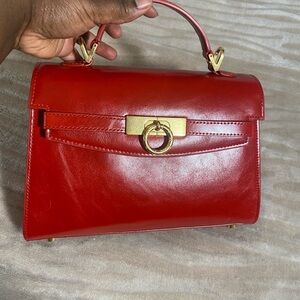 Elegant Parisa Wang Red Leather Top Handle Handbag ( vintage leather )